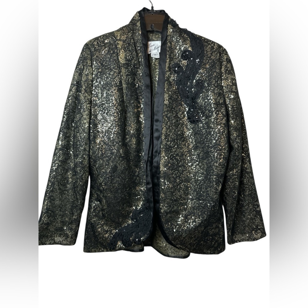 Tina di Martina Elegant Party Black and Gold Blazer Sequin Lace